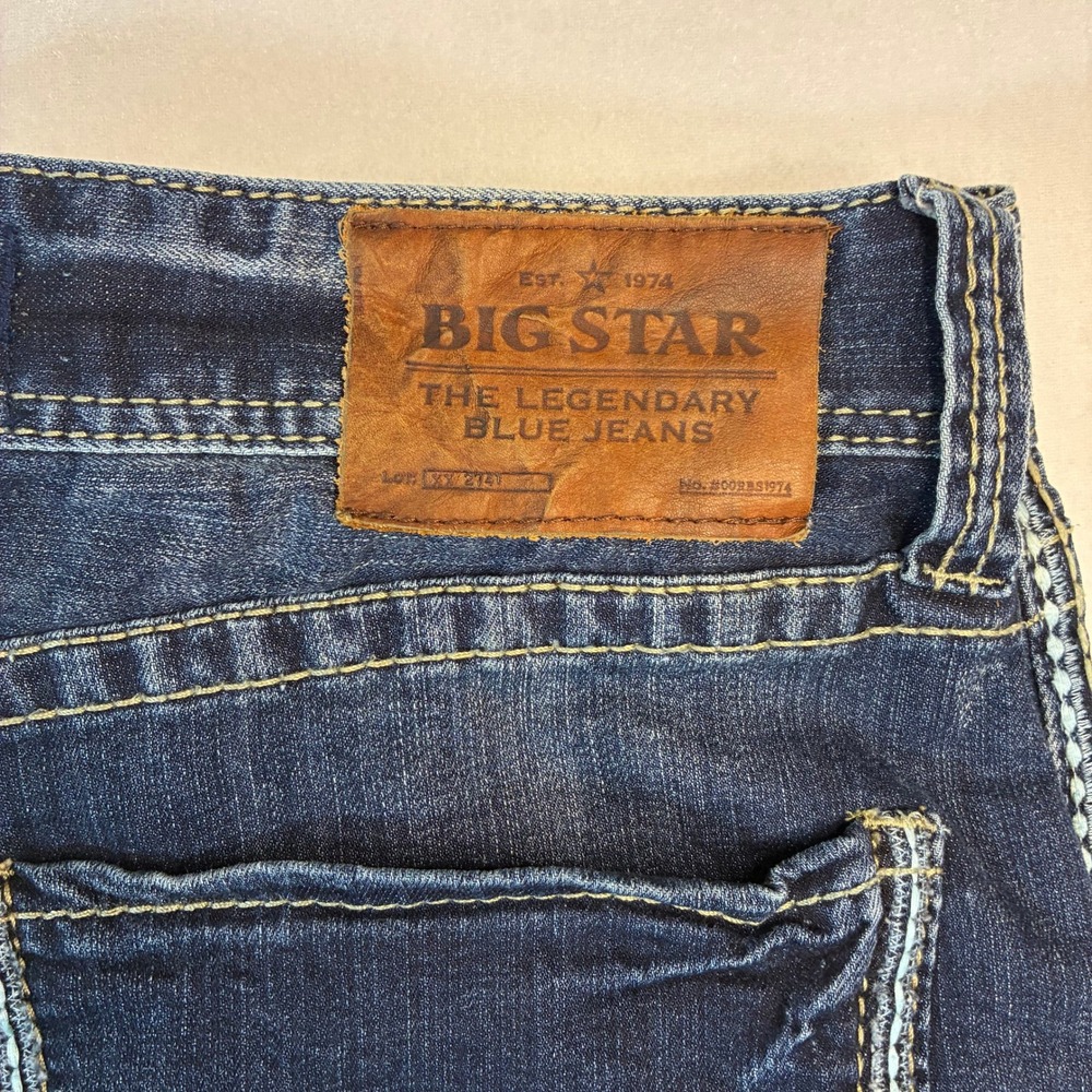 BIG STAR Pioneer Mens Bootcut Jeans Dark Wash Distressed Denim 38x30 - Picture 7 of 13
